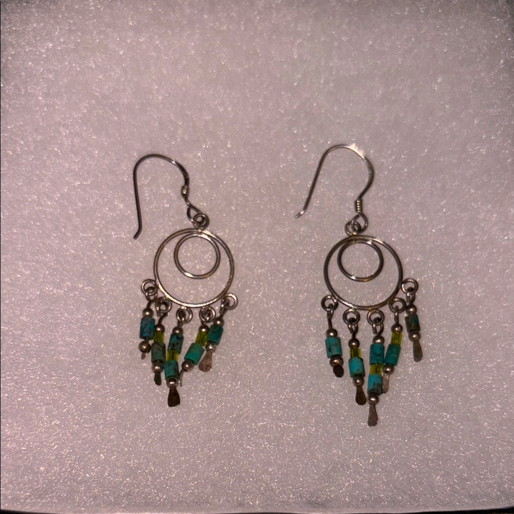 Vintage Sterling Silver Turquoise Dream Catcher earrings